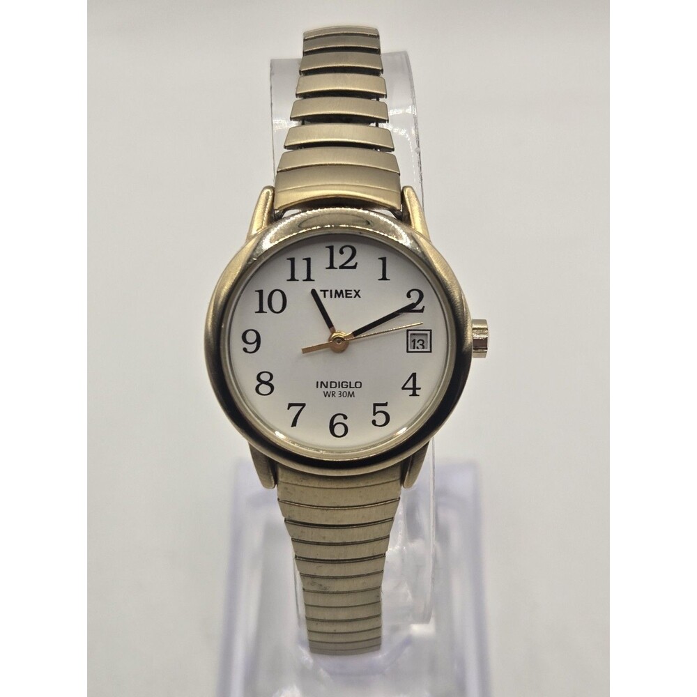 Timex Indiglo WR30M 25mm Gold Tone Watch Stainless Expandable Band New Bat. 25mm
